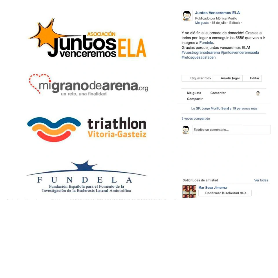 logo Juntos Venceremos ELA y prueba de triathlón